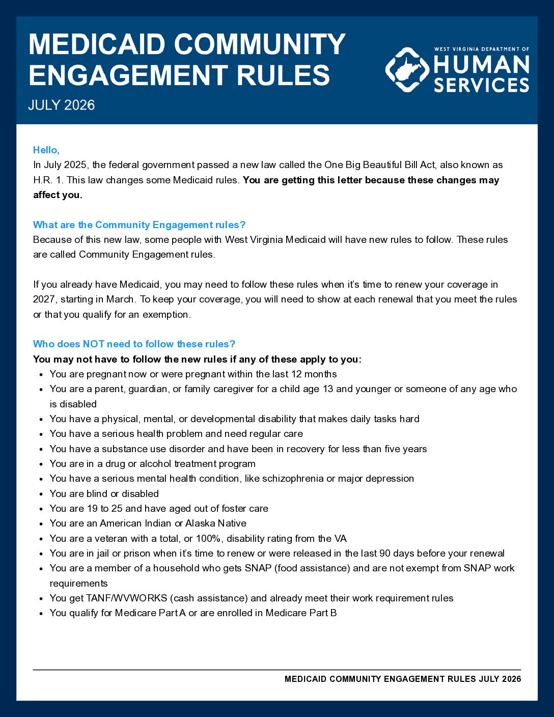 Medicaid Changes: Informal Letter - English