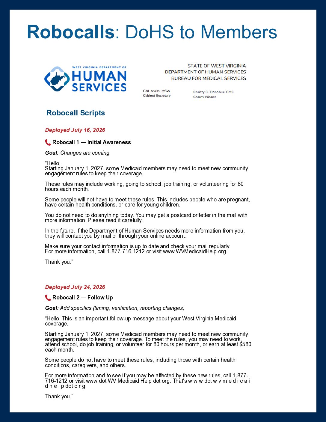 Medicaid Changes: Robocall Scripts 1 & 2